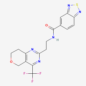 molecular formula C17H14F3N5O2S B2461266 N-(2-(4-(trifluoromethyl)-7,8-dihydro-5H-pyrano[4,3-d]pyrimidin-2-yl)ethyl)benzo[c][1,2,5]thiadiazole-5-carboxamide CAS No. 2034619-62-8