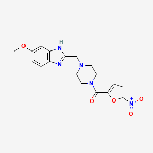 molecular formula C18H19N5O5 B2461267 (4-((5-Methoxy-1H-benzo[d]imidazol-2-yl)methyl)piperazin-1-yl)(5-nitrofuran-2-yl)methanone CAS No. 1171241-73-8