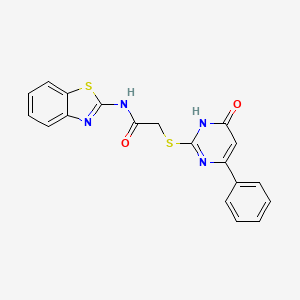 molecular formula C19H14N4O2S2 B2461269 N-(1,3-benzothiazol-2-yl)-2-[(6-oxo-4-phenyl-1,6-dihydropyrimidin-2-yl)sulfanyl]acetamide CAS No. 518017-91-9