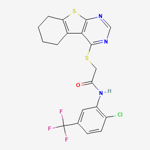 molecular formula C19H15ClF3N3OS2 B2461287 N-[2-chloro-5-(trifluoromethyl)phenyl]-2-(5,6,7,8-tetrahydro-[1]benzothiolo[2,3-d]pyrimidin-4-ylsulfanyl)acetamide CAS No. 303787-97-5