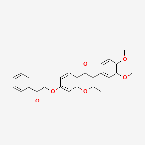 molecular formula C26H22O6 B2461289 3-(3,4-二甲氧基苯基)-2-甲基-7-(2-氧代-2-苯乙氧基)-4H-色满-4-酮 CAS No. 610763-29-6