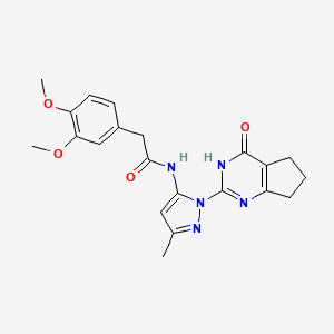 molecular formula C21H23N5O4 B2461296 2-(3,4-dimethoxyphenyl)-N-(3-methyl-1-(4-oxo-4,5,6,7-tetrahydro-3H-cyclopenta[d]pyrimidin-2-yl)-1H-pyrazol-5-yl)acetamide CAS No. 1002482-34-9