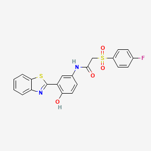 molecular formula C21H15FN2O4S2 B2461299 N-(3-(benzo[d]thiazol-2-yl)-4-hydroxyphenyl)-2-((4-fluorophenyl)sulfonyl)acetamide CAS No. 895468-78-7