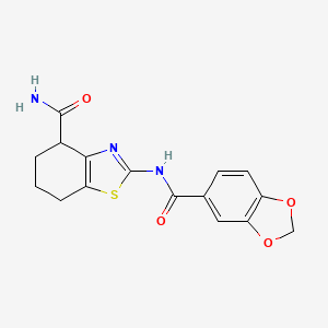 molecular formula C16H15N3O4S B2461302 2-(Benzo[d][1,3]dioxole-5-carboxamido)-4,5,6,7-tetrahydrobenzo[d]thiazole-4-carboxamide CAS No. 941926-16-5