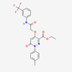 molecular formula C23H20F3N3O5 B2461321 6-氧代-4-(2-氧代-2-((3-(三氟甲基)苯基)氨基)乙氧基)-1-(对甲苯基)-1,6-二氢哒嗪-3-羧酸乙酯 CAS No. 899729-52-3