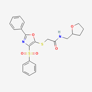 molecular formula C22H22N2O5S2 B2461324 2-((2-phenyl-4-(phenylsulfonyl)oxazol-5-yl)thio)-N-((tetrahydrofuran-2-yl)methyl)acetamide CAS No. 686736-74-3