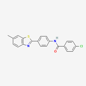 molecular formula C21H15ClN2OS B2461327 4-氯-N-[4-(6-甲基-1,3-苯并噻唑-2-基)苯基]苯甲酰胺 CAS No. 289490-99-9