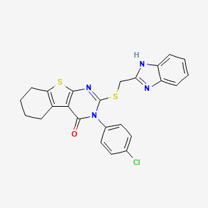 molecular formula C24H19ClN4OS2 B2461328 2-(1H-benzimidazol-2-ylmethylsulfanyl)-3-(4-chlorophenyl)-5,6,7,8-tetrahydro-[1]benzothiolo[2,3-d]pyrimidin-4-one CAS No. 354130-09-9