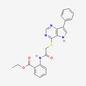 molecular formula C23H20N4O3S B2461329 2-(2-((7-苯基-5H-吡咯并[3,2-d]嘧啶-4-基)硫代)乙酰氨基)苯甲酸乙酯 CAS No. 1110965-02-0