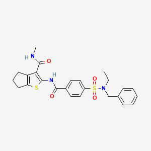 molecular formula C25H27N3O4S2 B2461330 2-[(4-{[benzyl(ethyl)amino]sulfonyl}benzoyl)amino]-N-methyl-5,6-dihydro-4H-cyclopenta[b]thiophene-3-carboxamide CAS No. 893100-59-9