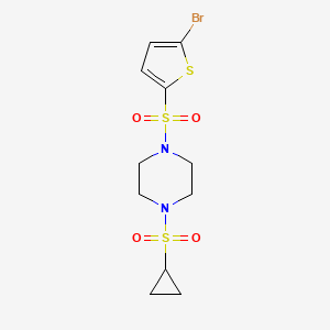 molecular formula C11H15BrN2O4S3 B2461331 1-((5-Bromothiophen-2-yl)sulfonyl)-4-(cyclopropylsulfonyl)piperazine CAS No. 1219912-45-4