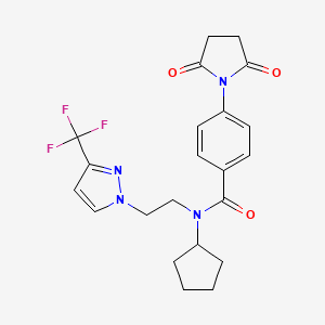 molecular formula C22H23F3N4O3 B2461342 N-环戊基-4-(2,5-二氧代吡咯啉-1-基)-N-(2-(3-(三氟甲基)-1H-吡唑-1-基)乙基)苯甲酰胺 CAS No. 2034378-60-2