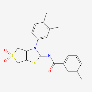 molecular formula C21H22N2O3S2 B2461346 (Z)-N-(3-(3,4-dimethylphenyl)-5,5-dioxidotetrahydrothieno[3,4-d]thiazol-2(3H)-ylidene)-3-methylbenzamide CAS No. 873810-52-7