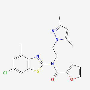 molecular formula C20H19ClN4O2S B2461352 N-(6-chloro-4-methylbenzo[d]thiazol-2-yl)-N-(2-(3,5-dimethyl-1H-pyrazol-1-yl)ethyl)furan-2-carboxamide CAS No. 1171146-79-4