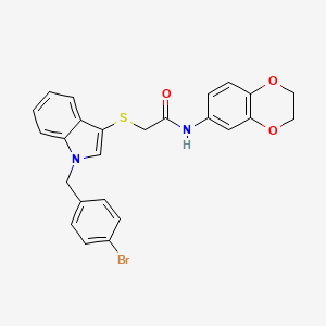 molecular formula C25H21BrN2O3S B2461356 2-((1-(4-bromobenzyl)-1H-indol-3-yl)thio)-N-(2,3-dihydrobenzo[b][1,4]dioxin-6-yl)acetamide CAS No. 681274-38-4