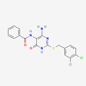molecular formula C18H14Cl2N4O2S B2461364 N-(4-amino-2-((3,4-dichlorobenzyl)thio)-6-oxo-1,6-dihydropyrimidin-5-yl)benzamide CAS No. 888415-57-4
