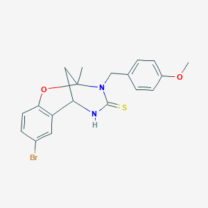 molecular formula C19H19BrN2O2S B2461385 4-溴-10-[(4-甲氧基苯基)甲基]-9-甲基-8-氧杂-10,12-二氮杂三环[7.3.1.0^{2,7}]十三碳-2,4,6-三烯-11-硫酮 CAS No. 1019149-69-9