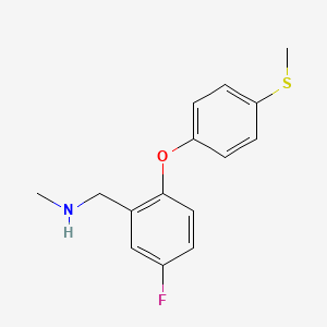 molecular formula C15H16FNOS B2461400 ({5-Fluoro-2-[4-(méthylsulfanyl)phénoxy]phényl}méthyl)(méthyl)amine CAS No. 791053-91-3