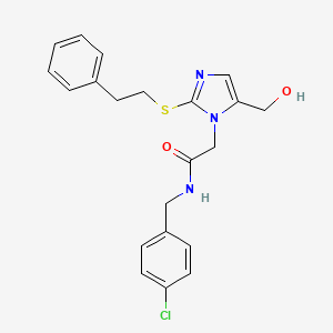 molecular formula C21H22ClN3O2S B2461403 N-(4-氯苄基)-2-(5-(羟甲基)-2-(苯乙硫基)-1H-咪唑-1-基)乙酰胺 CAS No. 921876-86-0