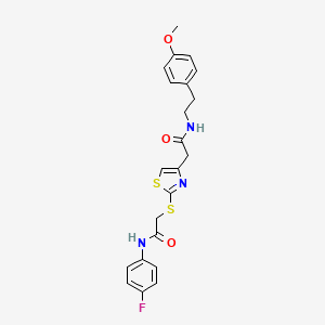 molecular formula C22H22FN3O3S2 B2461424 N-(4-氟苯基)-2-((4-(2-((4-甲氧基苯乙基)氨基)-2-氧代乙基)噻唑-2-基)硫代)乙酰胺 CAS No. 941921-68-2