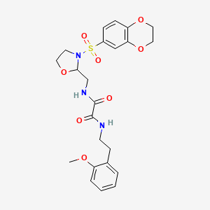 molecular formula C23H27N3O8S B2461446 N-{[3-(2,3-Dihydro-1,4-benzodioxin-6-sulfonyl)-1,3-oxazolidin-2-yl]methyl}-N'-[2-(2-methoxyphenyl)ethyl]ethanediamid CAS No. 868982-40-5