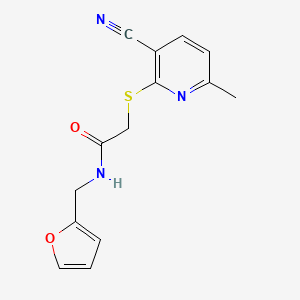 molecular formula C14H13N3O2S B2461463 2-(3-cyano-6-methylpyridin-2-yl)sulfanyl-N-(furan-2-ylmethyl)acetamide CAS No. 392695-67-9