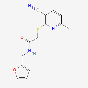 molecular formula C14H13N3O2S B2461463 2-((3-cyano-6-methylpyridin-2-yl)thio)-N-(furan-2-ylmethyl)acetamide CAS No. 392695-67-9