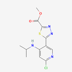molecular formula C12H13ClN4O2S B2461467 Methyl 5-(6-chloro-4-(isopropylamino)pyridin-3-yl)-1,3,4-thiadiazole-2-carboxylate CAS No. 1447227-78-2