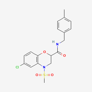 molecular formula C18H19ClN2O4S B2461475 6-chloro-N-(4-methylbenzyl)-4-(methylsulfonyl)-3,4-dihydro-2H-1,4-benzoxazine-2-carboxamide CAS No. 866142-52-1