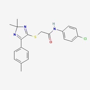 molecular formula C20H20ClN3OS B2461494 N-(4-chlorophenyl)-2-{[2,2-dimethyl-5-(4-methylphenyl)-2H-imidazol-4-yl]sulfanyl}acetamide CAS No. 899914-69-3