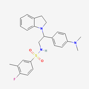 molecular formula C25H28FN3O2S B2461496 N-(2-(4-(dimethylamino)phenyl)-2-(indolin-1-yl)ethyl)-4-fluoro-3-methylbenzenesulfonamide CAS No. 946288-42-2