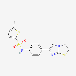 molecular formula C16H15N3O2S3 B2461497 N-(4-(2,3-dihydroimidazo[2,1-b]thiazol-6-yl)phenyl)-5-methylthiophene-2-sulfonamide CAS No. 893984-88-8