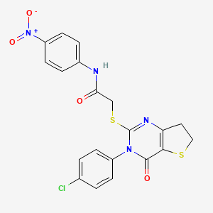 molecular formula C20H15ClN4O4S2 B2461505 2-((3-(4-chlorophenyl)-4-oxo-3,4,6,7-tetrahydrothieno[3,2-d]pyrimidin-2-yl)thio)-N-(4-nitrophenyl)acetamide CAS No. 687564-00-7