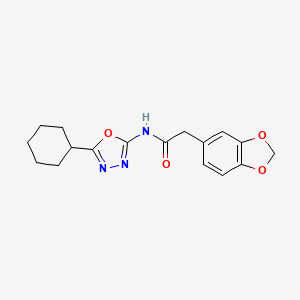 molecular formula C17H19N3O4 B2461507 2-(benzo[d][1,3]dioxol-5-yl)-N-(5-cyclohexyl-1,3,4-oxadiazol-2-yl)acetamide CAS No. 922041-15-4