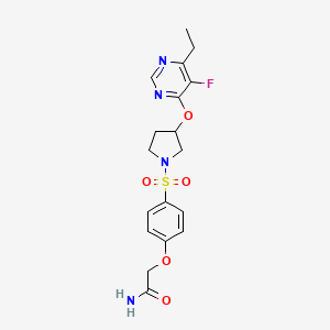 molecular formula C18H21FN4O5S B2461522 2-(4-((3-((6-Ethyl-5-fluoropyrimidin-4-yl)oxy)pyrrolidin-1-yl)sulfonyl)phenoxy)acetamide CAS No. 2034320-85-7