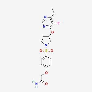 molecular formula C18H21FN4O5S B2461522 4-(（3-（（6-乙基-5-氟嘧啶-4-基）氧基）吡咯烷-1-基）磺酰基)苯氧基)乙酰胺 CAS No. 2034320-85-7