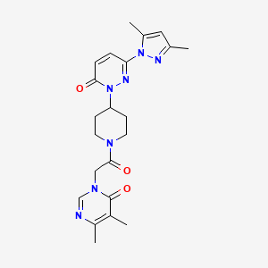 molecular formula C22H27N7O3 B2461547 3-[2-[4-[3-(3,5-Dimethylpyrazol-1-yl)-6-oxopyridazin-1-yl]piperidin-1-yl]-2-oxoethyl]-5,6-dimethylpyrimidin-4-one CAS No. 2379976-45-9