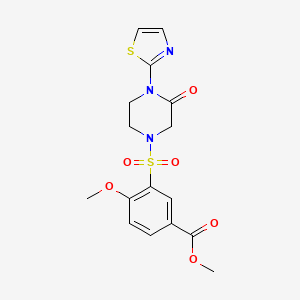 molecular formula C16H17N3O6S2 B2461552 Methyl 4-methoxy-3-((3-oxo-4-(thiazol-2-yl)piperazin-1-yl)sulfonyl)benzoate CAS No. 2310141-58-1