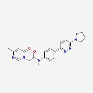 molecular formula C21H22N6O2 B2461556 2-(4-methyl-6-oxopyrimidin-1(6H)-yl)-N-(4-(6-(pyrrolidin-1-yl)pyridazin-3-yl)phenyl)acetamide CAS No. 1203372-61-5