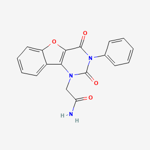 molecular formula C18H13N3O4 B2461565 1-乙酰胺-2-(2,4-二氧代-3-苯基-[1]苯并呋喃[3,2-d]嘧啶-1-基)乙酰胺 CAS No. 877656-68-3