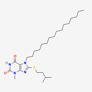 molecular formula C27H48N4O2S B2461587 7-Hexadecyl-3-methyl-8-(3-methyl-butylsulfanyl)-3,7-dihydro-purine-2,6-dione CAS No. 368889-68-3