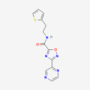 molecular formula C13H11N5O2S B2461613 3-(pyrazin-2-yl)-N-(2-(thiophen-2-yl)ethyl)-1,2,4-oxadiazole-5-carboxamide CAS No. 1235071-10-9