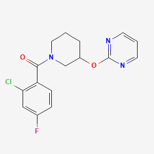 molecular formula C16H15ClFN3O2 B2461621 (2-氯-4-氟苯基)(3-(嘧啶-2-氧基)哌啶-1-基)甲酮 CAS No. 2034278-36-7