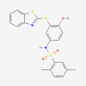 molecular formula C21H18N2O3S3 B2461642 N-[3-(1,3-benzothiazol-2-ylsulfanyl)-4-hydroxyphenyl]-2,5-dimethylbenzenesulfonamide CAS No. 361179-60-4