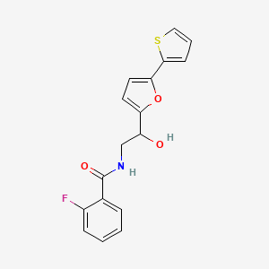 2-Fluoro-N-[2-hydroxy-2-(5-thiophen-2-ylfuran-2-yl)ethyl]benzamide