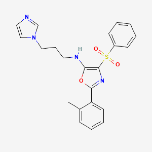 molecular formula C22H22N4O3S B2461654 N-(3-(1H-imidazol-1-yl)propyl)-4-(phenylsulfonyl)-2-(o-tolyl)oxazol-5-amine CAS No. 862761-76-0