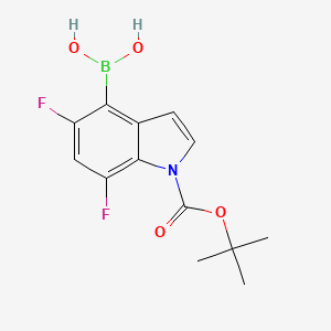 molecular formula C13H14BF2NO4 B2461664 1H-Indole-1-carboxylic acid, 4-borono-5,7-difluoro-, 1-(1,1-dimethylethyl) ester CAS No. 1381878-52-9