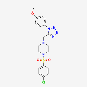 molecular formula C19H21ClN6O3S B2461691 1-((4-Chlorphenyl)sulfonyl)-4-((1-(4-Methoxyphenyl)-1H-tetrazol-5-yl)methyl)piperazin CAS No. 1040651-28-2