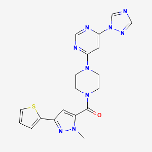 molecular formula C19H19N9OS B2461698 (1-méthyl-3-(thiophène-2-yl)-1H-pyrazol-5-yl)(4-(6-(1H-1,2,4-triazol-1-yl)pyrimidin-4-yl)pipérazin-1-yl)méthanone CAS No. 1798637-67-8