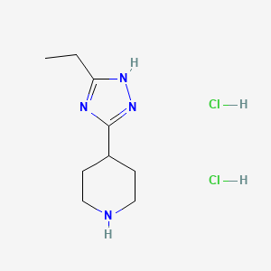 molecular formula C9H18Cl2N4 B2461709 4-(5-乙基-1H-1,2,4-三唑-3-基)哌啶；二盐酸盐 CAS No. 2580225-66-5